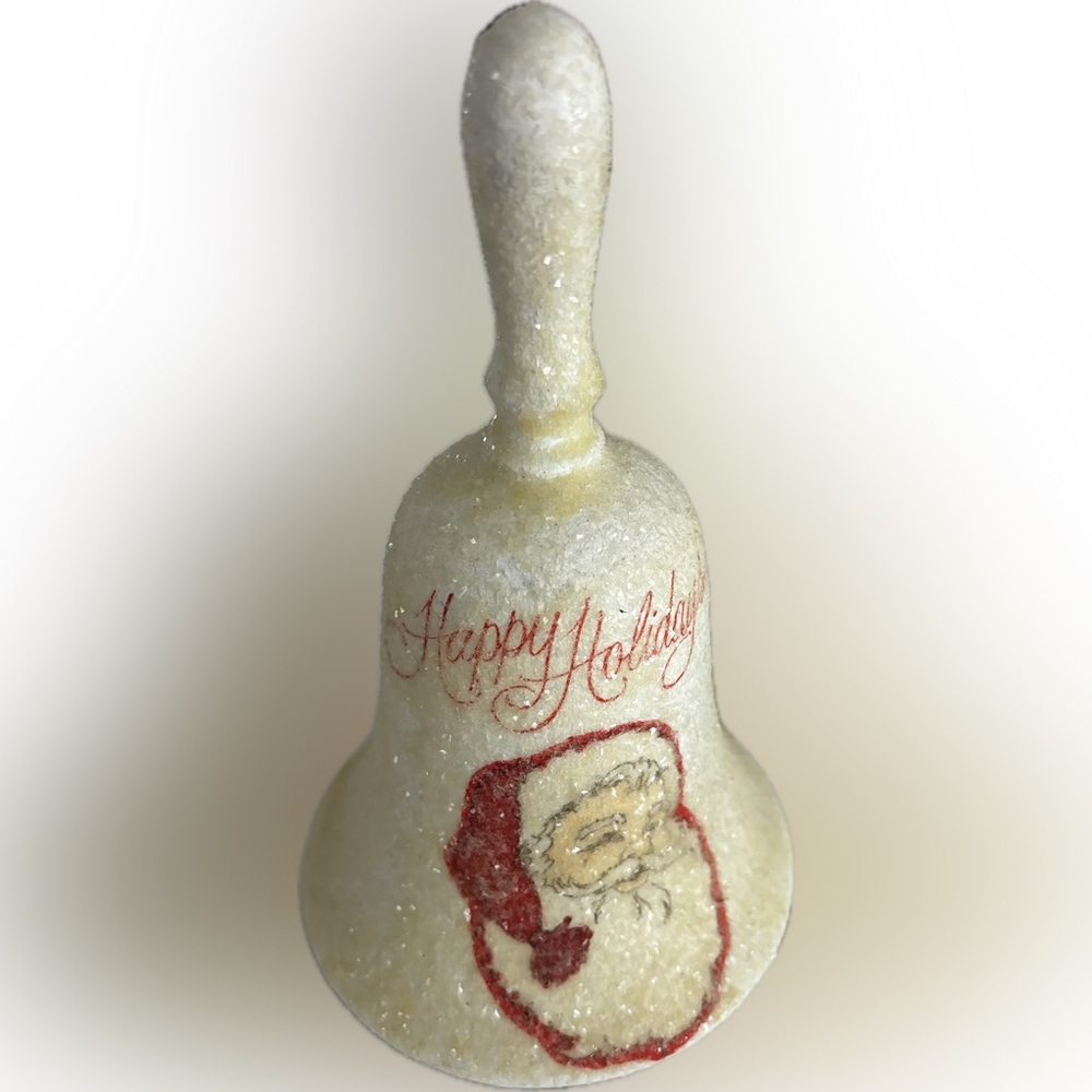 Vintage Santa glittery bell happy holidays Christmas - Picture 9 of 9